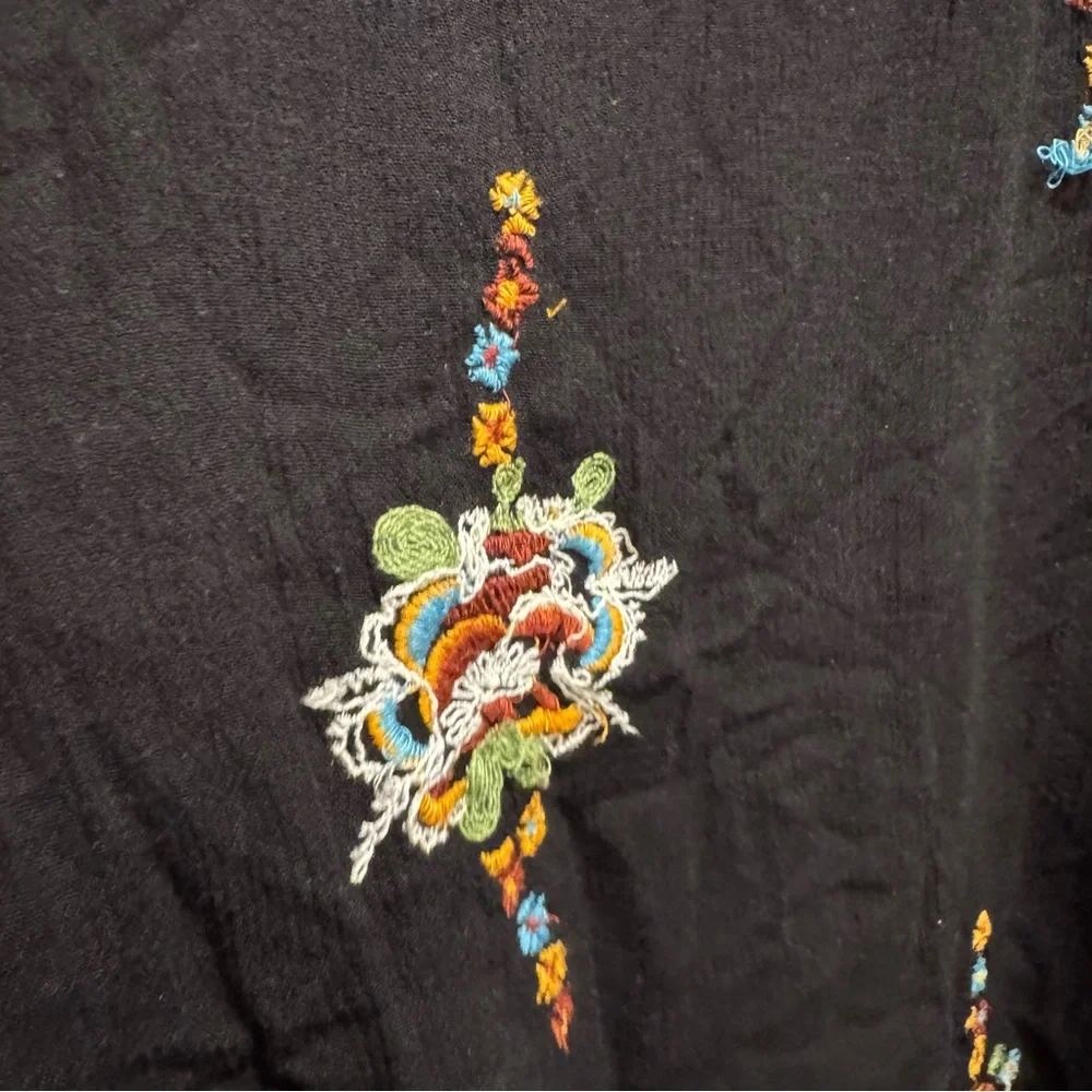 Free People Oxford Black Embroidered Swing Dress Large Boho Festival Coachella - Picture 10 of 15